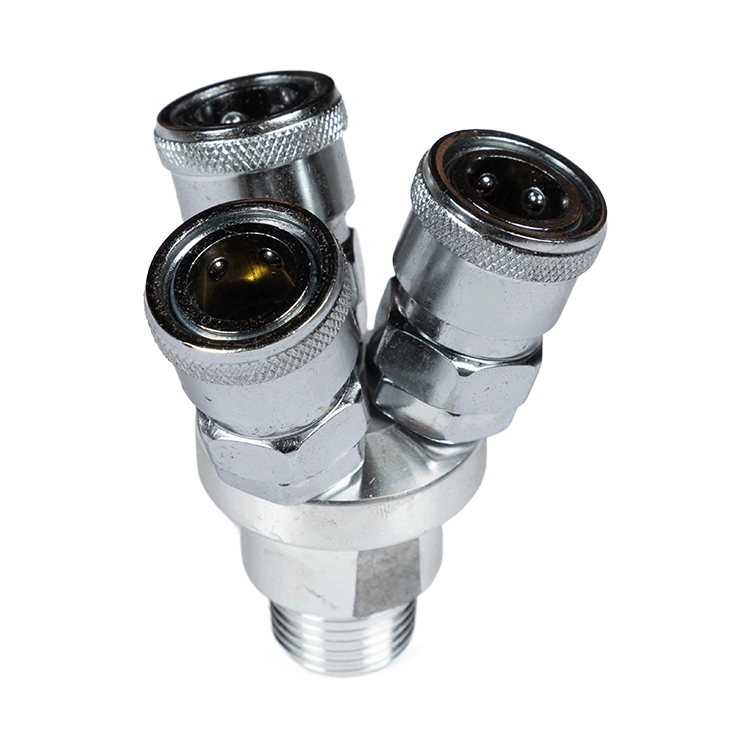 Pneumatic quick coupling  Four-part outer thread tee joint